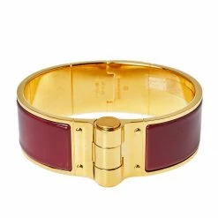 Hermes Hermès Charniere Rouge De Chine Gold Plated Hinged Bracelet L For Women