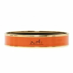 Hermes Caleche Wide Orange Enamel Palladium Plated Bracelet For Women -Deals Hermes Store luxury women hermes used accessories p43016 003