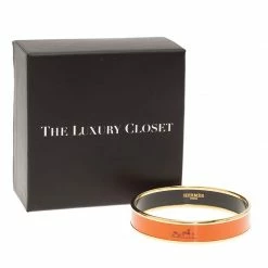 Hermes Caleche Wide Orange Enamel Palladium Plated Bracelet For Women -Deals Hermes Store luxury women hermes used accessories p43016 007