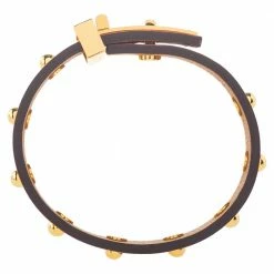 Hermes Orange Leather Gold Plated Mini Dog Clous Ronds Bracelet Size T2 For Women 12 Hermes Orange Leather Gold Plated Mini Dog Clous Ronds Bracelet Size T2 For Women -Deals Hermes Store luxury women hermes used accessories p431735 001