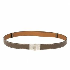 Hermes Taupe Grey Epsom & Swift Leather Charniere Adjustable Belt For Women