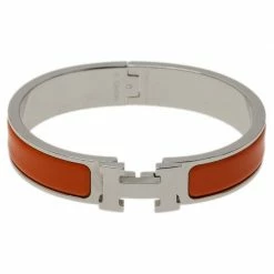 Hermes Clic Clac H Orange Enamel Palladium Plated Bracelet For Women