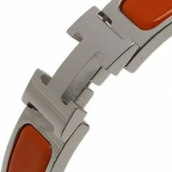 Hermes Clic Clac H Orange Enamel Palladium Plated Bracelet For Women -Deals Hermes Store luxury women hermes used accessories p43594 005