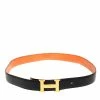 Hermes Noir/Orange Box Calf And Togo H Buckle Reversible Belt 90CM For Women -Deals Hermes Store luxury women hermes used accessories p436867 005