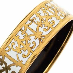 Hermes Balcons Du Guadalquivir White Enamel Gold Plated Bangle For Women -Deals Hermes Store luxury women hermes used accessories p437380 005