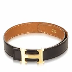 Hermes Black/Brown Leather Reversible Constance Belt 65 CM For Women