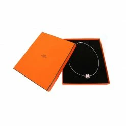 Hermes Cage D' H Pink Lacquered Pendant Necklace For Women -Deals Hermes Store luxury women hermes used accessories p43960 003