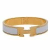 Hermes Clic H White Enamel Gold Plated Narrow Bracelet PM For Women