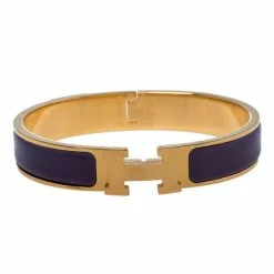 Hermes Hermès Clic H Purple Enamel Gold Plated Narrow Bracelet PM For Women