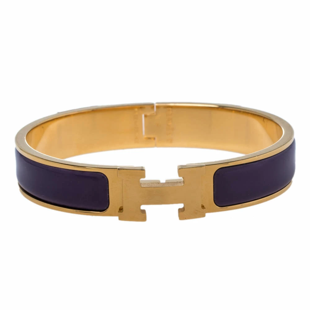 Hermes Hermès Clic H Purple Enamel Gold Plated Narrow Bracelet PM For Women 3 Hermes Hermès Clic H Purple Enamel Gold Plated Narrow Bracelet PM For Women