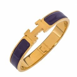 Hermes Hermès Clic H Purple Enamel Gold Plated Narrow Bracelet PM For Women 12 Hermes Hermès Clic H Purple Enamel Gold Plated Narrow Bracelet PM For Women -Deals Hermes Store luxury women hermes used accessories p440125 006
