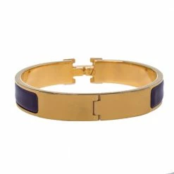Hermes Hermès Clic H Purple Enamel Gold Plated Narrow Bracelet PM For Women 15 Hermes Hermès Clic H Purple Enamel Gold Plated Narrow Bracelet PM For Women -Deals Hermes Store luxury women hermes used accessories p440125 007