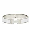 Hermes Hermès Clic H White Enamel Palladium Plated Narrow Bracelet PM For Women -Deals Hermes Store luxury women hermes used accessories p441467 001