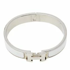 Hermes Hermès Clic H White Enamel Palladium Plated Narrow Bracelet PM For Women -Deals Hermes Store luxury women hermes used accessories p441467 002