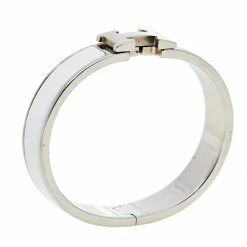 Hermes Hermès Clic H White Enamel Palladium Plated Narrow Bracelet PM For Women -Deals Hermes Store luxury women hermes used accessories p441467 005