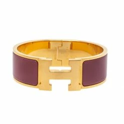 Hermes Hermès Clic Clac H Purple Enamel Gold Plated Wide Bracelet PM For Women