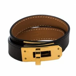 Hermes Hermés Étoupe Leather Mini Kelly Double Tour Bracelet XS For Women