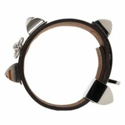 Hermes Hermès Collier De Chien Taupe Calfskin Leather Palladium Plated Cuff Bracelet For Women -Deals Hermes Store luxury women hermes used accessories p44567 004