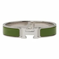 Hermes Clic Clac H Narrow Green Enamel Palladium-Plated White Enameled H Bracelet For Women -Deals Hermes Store luxury women hermes used accessories p44575 003
