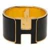 Hermes Clic Clac H Extra Wide Black Enamel Gold-Plated Black Enameled H Bracelet PM For Women -Deals Hermes Store luxury women hermes used accessories p44580 001