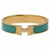 Hermes Clic Clac H Narrow Turquoise Enamel Gold-Plated Bracelet PM For Women
