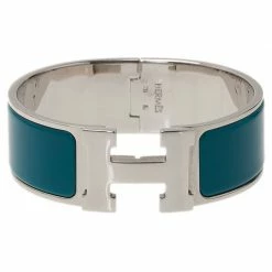 Hermes Clic Clac H Wide Duck Blue Enamel Palladium-Plated Bracelet PM For Women