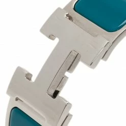 Hermes Clic Clac H Wide Duck Blue Enamel Palladium-Plated Bracelet PM For Women -Deals Hermes Store luxury women hermes used accessories p44585 003