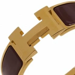 Hermes Clic Clac H Wide Burgundy Enamel Gold Plated Bracelet PM For Women -Deals Hermes Store luxury women hermes used accessories p44586 003