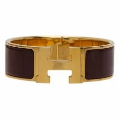 Hermes Clic Clac H Wide Burgundy Enamel Gold Plated Bracelet PM For Women -Deals Hermes Store luxury women hermes used accessories p44586 005