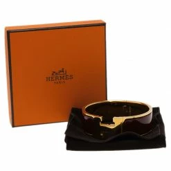 Hermes Clic Clac H Wide Burgundy Enamel Gold Plated Bracelet PM For Women -Deals Hermes Store luxury women hermes used accessories p44586 007
