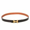 Hermes Cacao/Orange Box Calf And Togo Leather Mini Constance Reversible Belt 90CM For Women -Deals Hermes Store luxury women hermes used accessories p446480 006