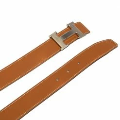 Hermes White/Natural Chamonix And Epsom Leather H Gris Moyen Reversible Belt 90CM For Women -Deals Hermes Store luxury women hermes used accessories p446488 004