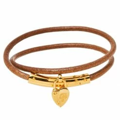 Hermes Cadena Heart Charm Leather Double Tour Bracelet For Women
