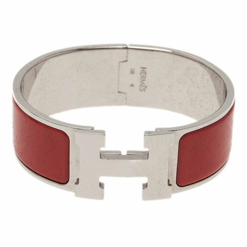 Hermes Clic Clac H Wide Red Enamel Palladium-Plated Bracelet For Women 3 Hermes Clic Clac H Wide Red Enamel Palladium-Plated Bracelet For Women
