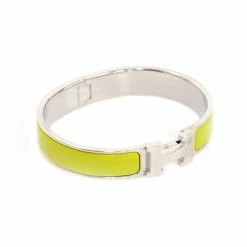 Hermes Clic Clac H Neon Green Palladium Plated Bracelet For Women