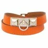 Hermes Hermès Orange Leather Palladium Plated Rivale Double Tour Bracelet M For Women