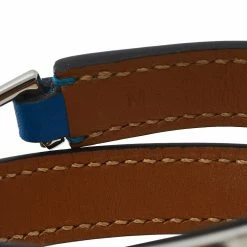 Hermes Blue Izmir Tadelakt Leather Palladium Plated Rivale Double Tour Bracelet M For Women -Deals Hermes Store luxury women hermes used accessories p451959 002