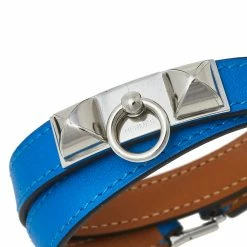 Hermes Blue Izmir Tadelakt Leather Palladium Plated Rivale Double Tour Bracelet M For Women -Deals Hermes Store luxury women hermes used accessories p451959 006