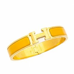 Hermes Hermès Clic H Yellow Enamel Gold Plated Narrow Bracelet PM For Women -Deals Hermes Store luxury women hermes used accessories p451982 002