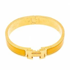 Hermes Hermès Clic H Yellow Enamel Gold Plated Narrow Bracelet PM For Women -Deals Hermes Store luxury women hermes used accessories p451982 005