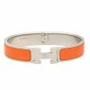 Hermes Hermès Clic H Orange Enamel Palladium Plated Narrow Bracelet PM For Women -Deals Hermes Store luxury women hermes used accessories p452905 003