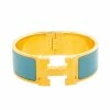 Hermes Hermès Clic Clac H Blue Enamel Gold Plated Wide Bracelet PM For Women -Deals Hermes Store luxury women hermes used accessories p452911 003