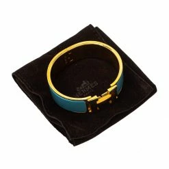 Hermes Hermès Clic Clac H Blue Enamel Gold Plated Wide Bracelet PM For Women -Deals Hermes Store luxury women hermes used accessories p452911 007