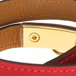 Hermes Rouge Casaque Epsom Leather Gold Plated Rivale Double Tour Bracelet S For Women -Deals Hermes Store luxury women hermes used accessories p456945 006