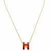 Hermes Red Lacquer Gold Plated Pop H Pendant Necklace For Women -Deals Hermes Store luxury women hermes used accessories p456952 003