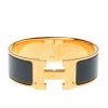 Hermes Clic Clac H Grey Enamel Gold Plated Wide Bracelet PM For Women -Deals Hermes Store luxury women hermes used accessories p456986 003
