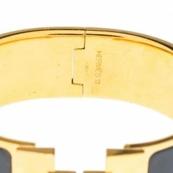 Hermes Clic Clac H Grey Enamel Gold Plated Wide Bracelet PM For Women -Deals Hermes Store luxury women hermes used accessories p456986 005