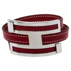 Hermes Hermès Rouge Garance Chamonix Leather Pousse Pousse Bracelet For Women