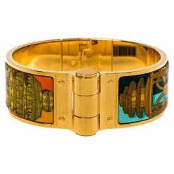 Hermes Gold Plated Merveilleuses Lanternes Enamel Hinged Bracelet S For Women