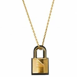 Hermes Hermès Gold Plated Black Leather Small O'Kelly Pendant Necklace For Women